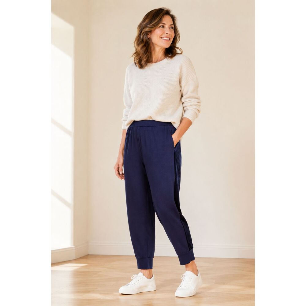 Eileen Fisher Woman Velvet Stripe Tencel Jogger Pants Navy Size 1X